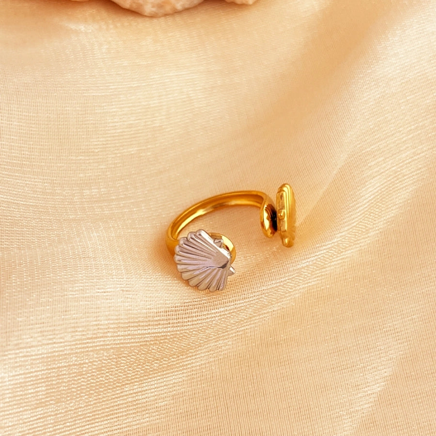 Jewelry Marine Style Shell 201 Stainless Steel 18K Gold Plated Hollow Out Open Rings