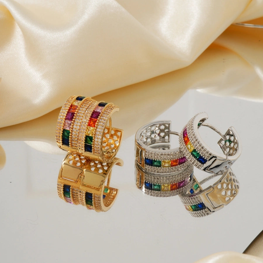 1 Pair Simple Style Cool Style Shiny Geometric Inlay Copper Zircon K Gold Plated Rhodium Plated Earrings