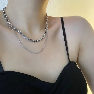 Jewelry Hip-Hop Simple Style Asymmetrical Titanium Steel Titanium Steel Silver Plated Asymmetrical Necklace