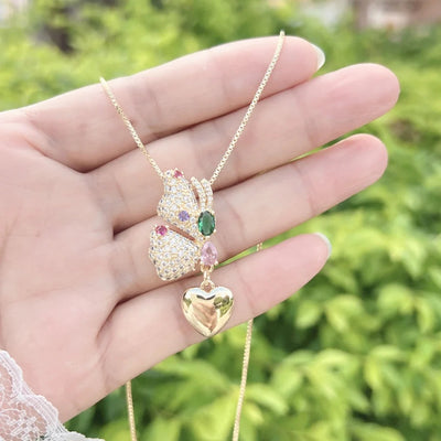 Copper box chain Heart Shape Eye Zircon Pendant Necklace