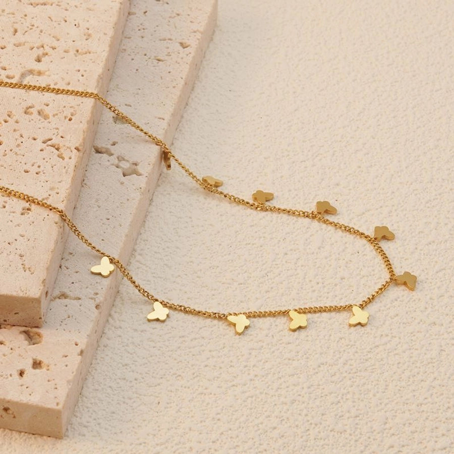 Jewelry Basic Simple Style Artistic Leaf Square Butterfly 304 Stainless Steel 18K Gold Plated Plating Necklace