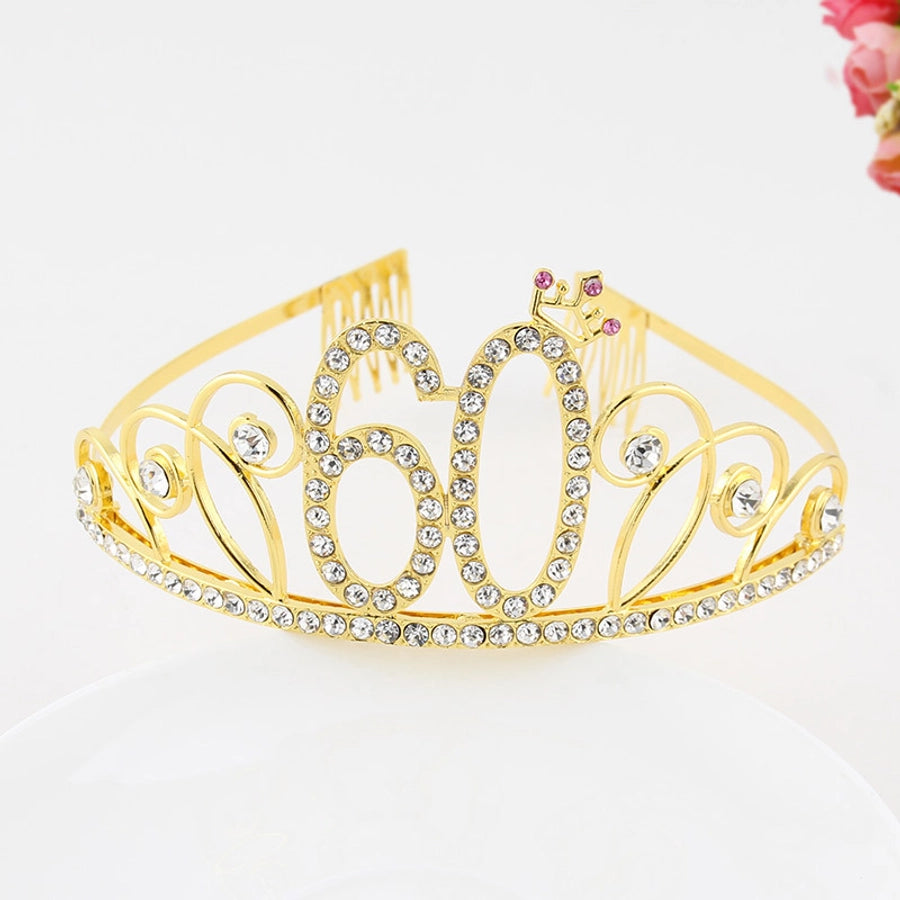 New Birthday Crown  60 Digital Birthday Headband Bridal Banquet Rhinestone Hair Accessories Alloy Headband Women