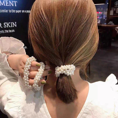 pure color artificial pearl elastic hair rope
