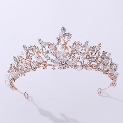 fashion leaf flower alloy hollow out inlay crystal rhinestones crown 1 piece