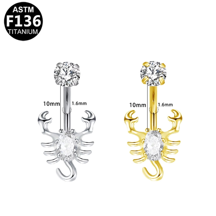 1 Piece Belly Rings Glam Shiny Butterfly Pure Titanium Aluminium Alloy Zircon 14K Gold Plated White Gold Plated
