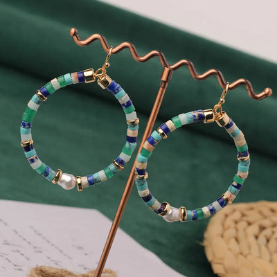bohemian sector synthetic gemstones shell copper tassel mesh women's ear hook