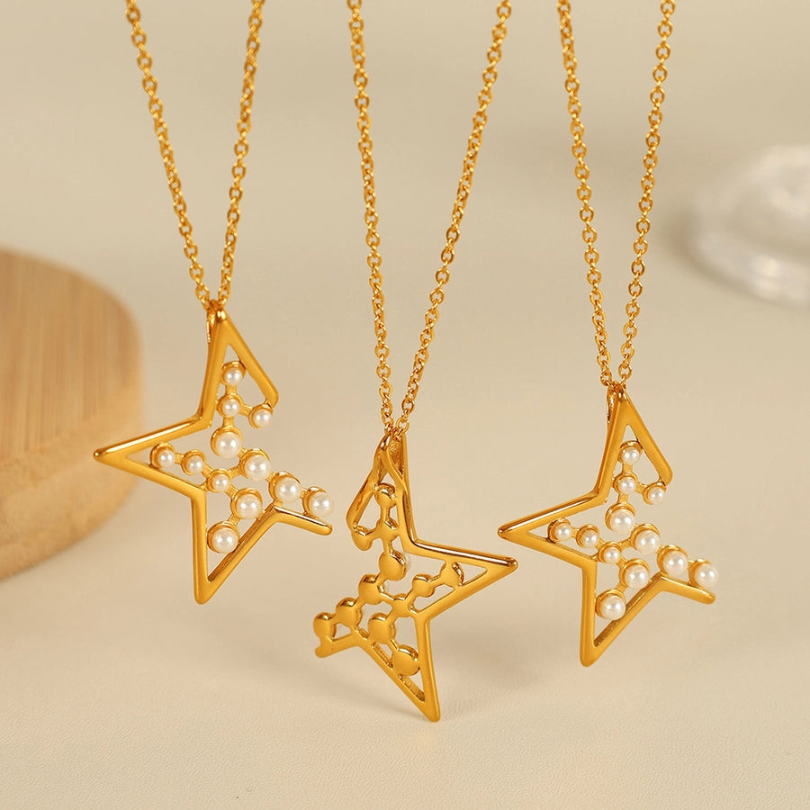 Jewelry IG Style Elegant French Style Star 304 Stainless Steel Artificial Pearls 18K Gold Plated Polishing Plating Inlay Jewelry Set