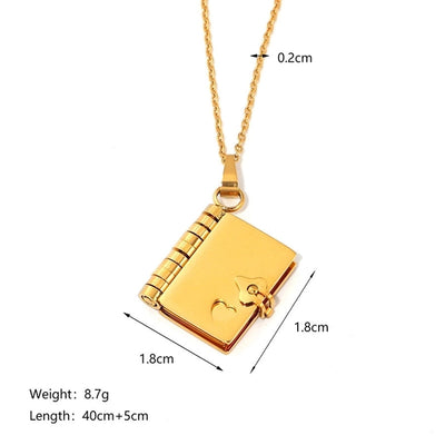 Jewelry IG Style envelope Heart Shape Titanium Steel Zircon Gold Plated Inlay Pendant Necklace