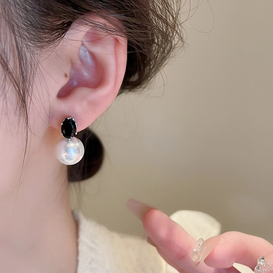 1 Pair Casual Simple Style Streetwear Geometric Inlay Copper Imitation Pearl Zircon Drop Earrings
