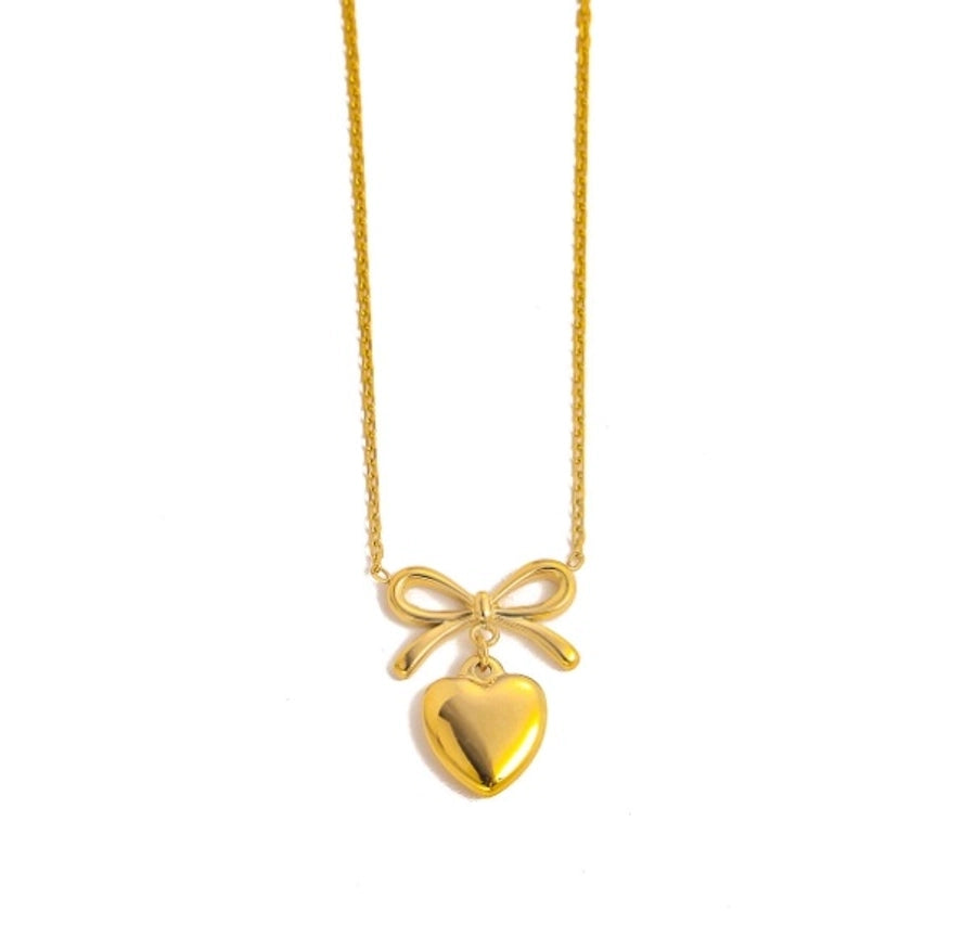 Jewelry Simple Style Heart Shape 304 Stainless Steel Zircon 18K Gold Plated Pendant Necklace