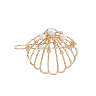 simple style starfish conch shell imitation pearl alloy plating inlay rhinestones hair clip