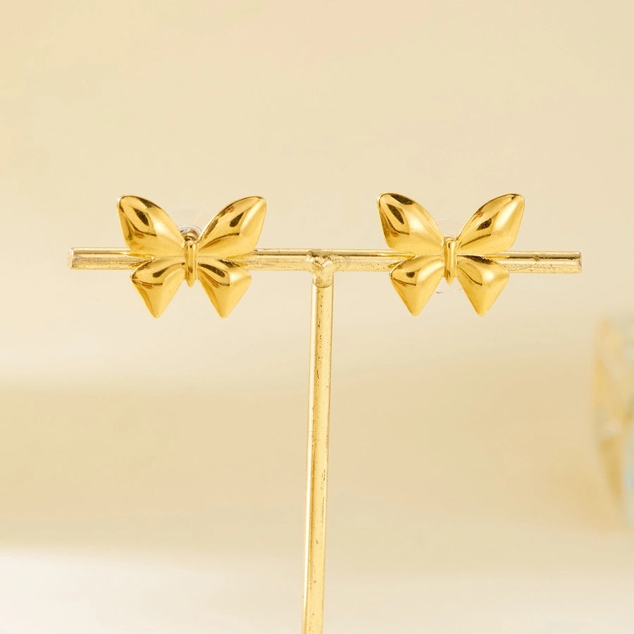1 Pair Elegant Heart Shape Butterfly Bow Knot 201 Stainless Steel Ear Studs