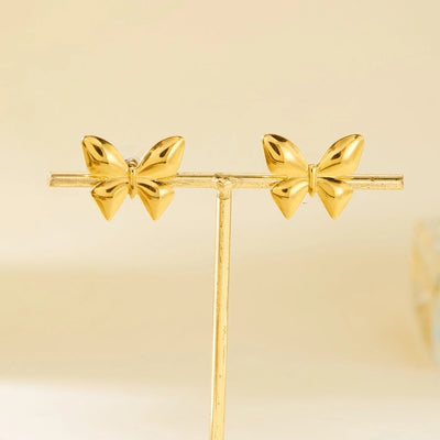 1 Pair Elegant Heart Shape Butterfly Bow Knot 201 Stainless Steel Ear Studs