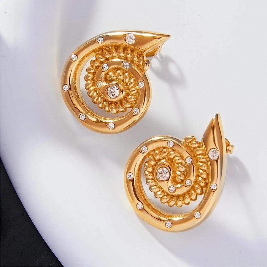 1 Pair Casual Elegant Modern Style Spiral Plating Inlay Titanium Steel 18K Gold Plated Ear Studs