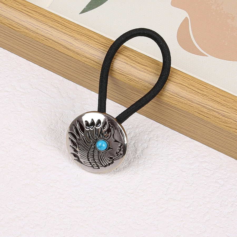 Women's Classical Ethnic Style Classic Style Cross Round Cattle Alloy Polyester Inlay Turquoise Hair Tie