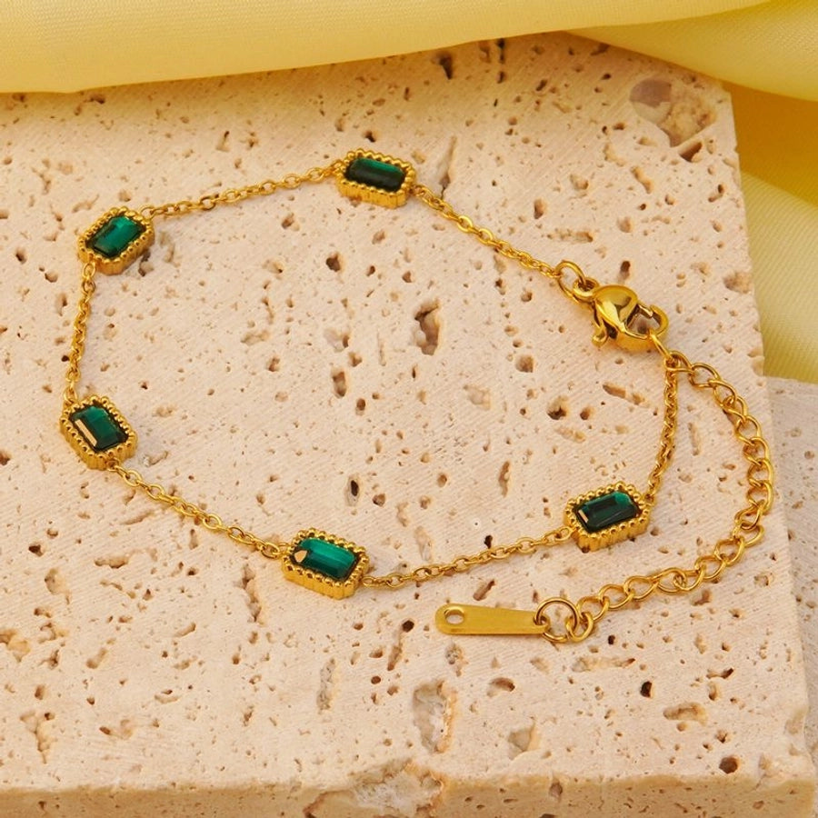 Jewelry Elegant Classic Style Geometric Quadrilateral Square 304 Stainless Steel Artificial Rhinestones 18K Gold Plated Plating Inlay Bracelets Necklace Jewelry Set