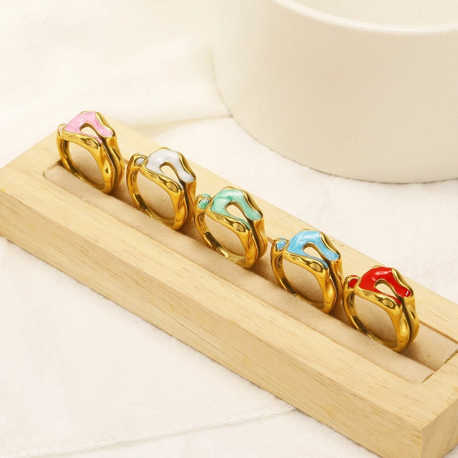 Jewelry Casual Simple Style Irregular 304 Stainless Steel 18K Gold Plated Enamel Rings