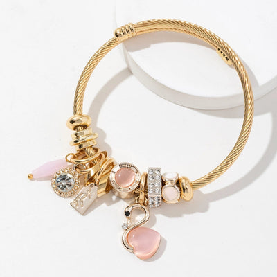 Simple Style Swan Heart Shape 304 Stainless Steel Alloy Artificial Crystal Bangle In Bulk