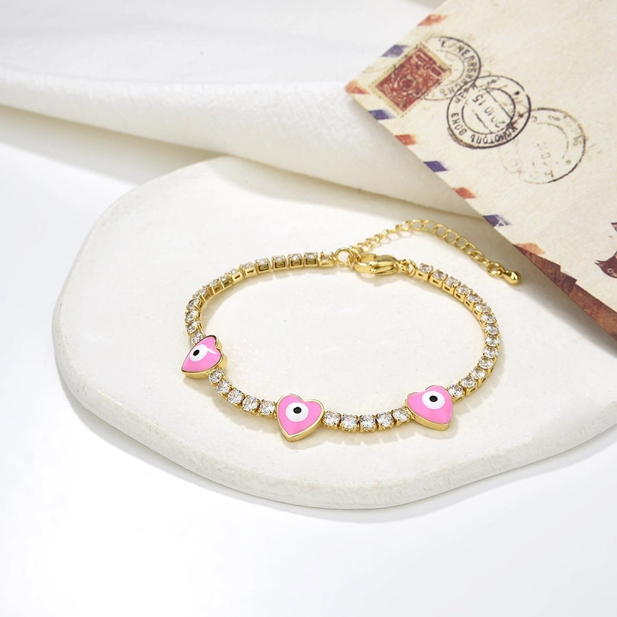 Copper Plating 18K Color Retention Zircon Drop Oil Heart Shape Eye Bracelet