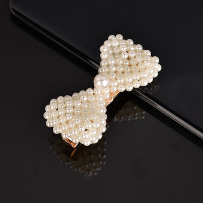 simple style geometric bow knot imitation pearl alloy plastic hair clip 1 piece