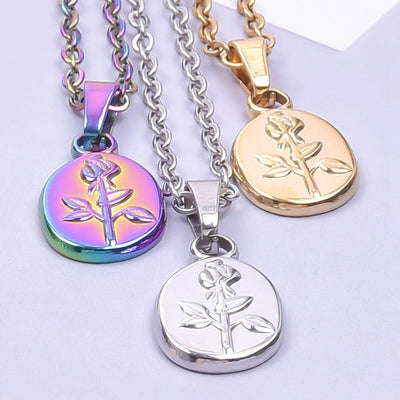 Jewelry Basic Modern Style Classic Style Flower 304 Stainless Steel 18K Gold Plated Plating Pendant Necklace