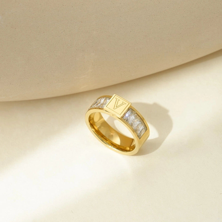 Jewelry Elegant Streetwear Letter 304 Stainless Steel Zircon 14K Gold Plated Polishing Plating Inlay Rings