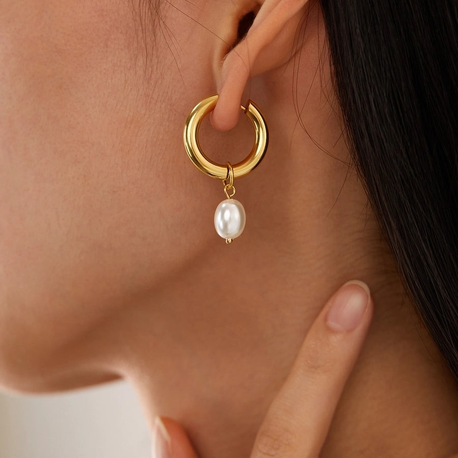 1 Pair French Style Geometric Pearl chain 304 Stainless Steel 18K Gold Plated Drop Earrings