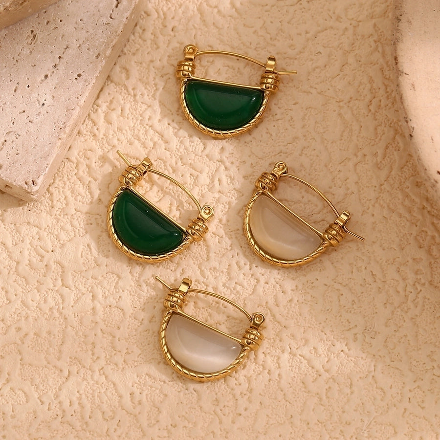 1 Pair Simple Style Geometric Inlay 304 Stainless Steel Agate Earrings