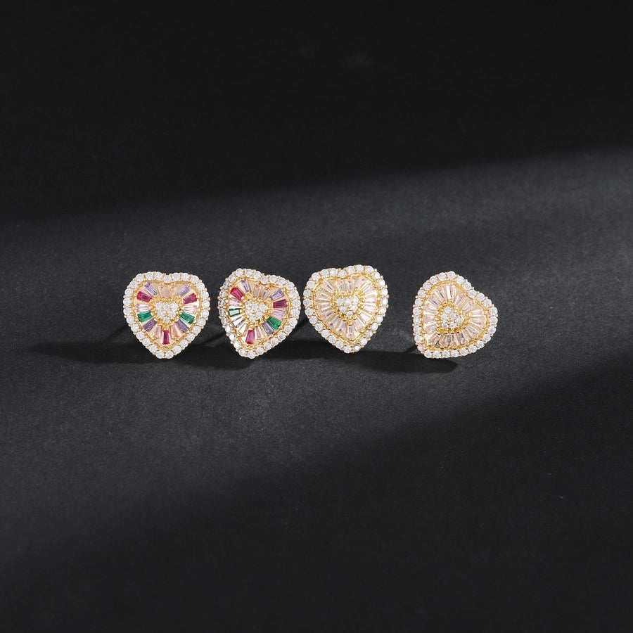 1 Pair Simple Style Shiny Heart Shape Inlay Copper Zircon 18K Gold Plated Ear Studs