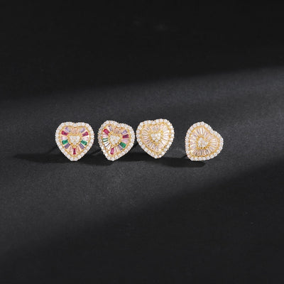 1 Pair Simple Style Shiny Heart Shape Inlay Copper Zircon 18K Gold Plated Ear Studs