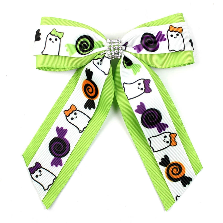 Girl'S Casual Pumpkin Bow Knot Ghost Cloth Inlay Rhinestones Hair Clip