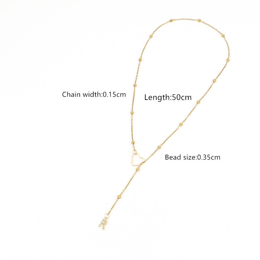 201 Stainless Steel Copper Inlay Letter Zircon Pendant Necklace