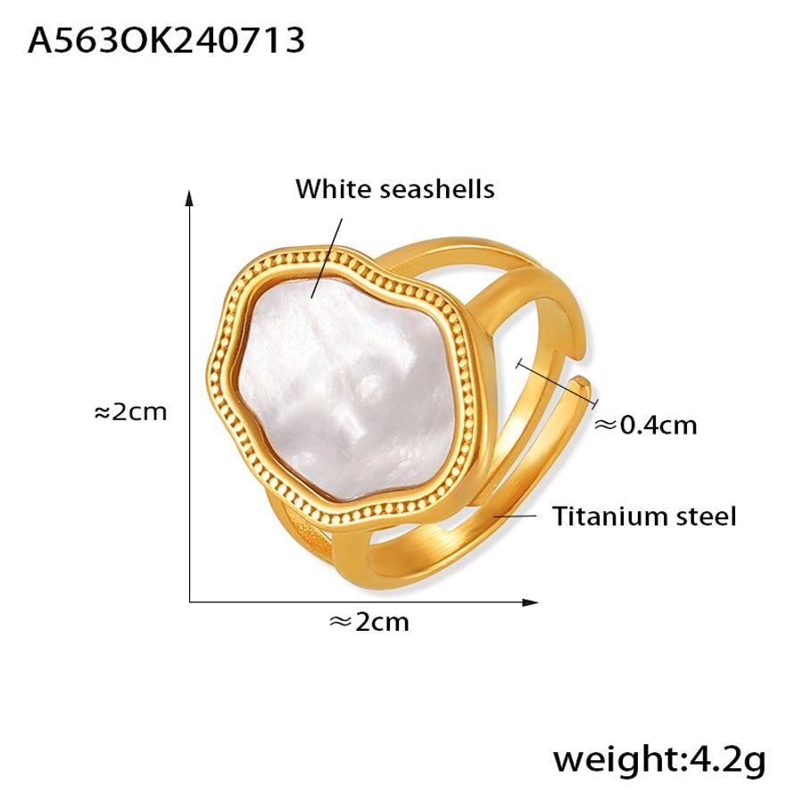 Jewelry Elegant Baroque Style Irregular Titanium Steel Shell 18K Gold Plated Inlay Open Rings
