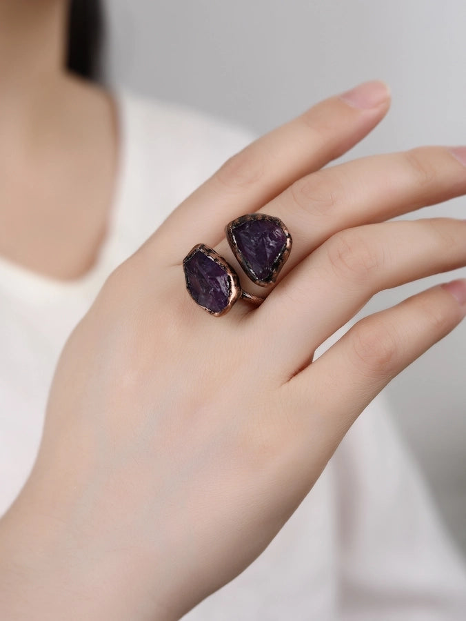 Gem Stone Copper Asymmetrical Inlay Geometric Gem Argyle Natural Stone Gem Crystal Open Rings