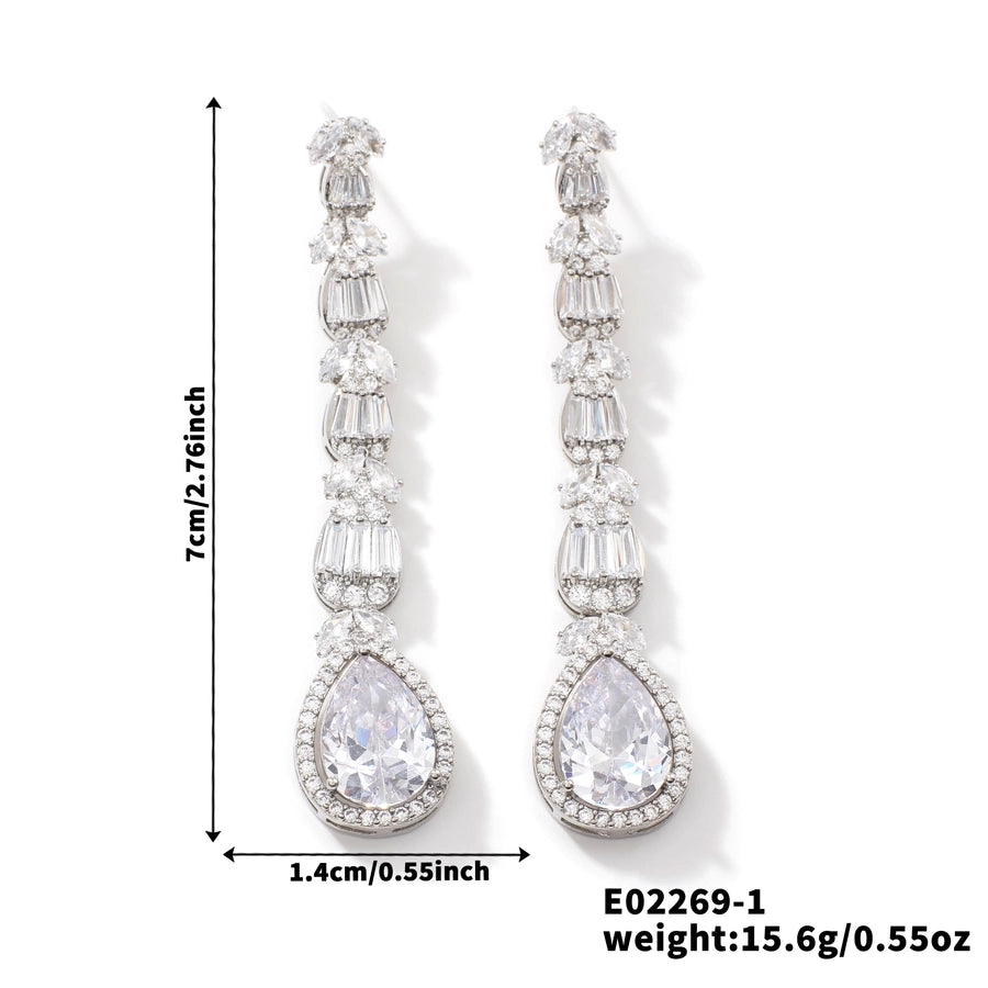 1 Pair Elegant Luxurious Modern Style Geometric Inlay Copper Zircon Rhodium Plated Drop Earrings