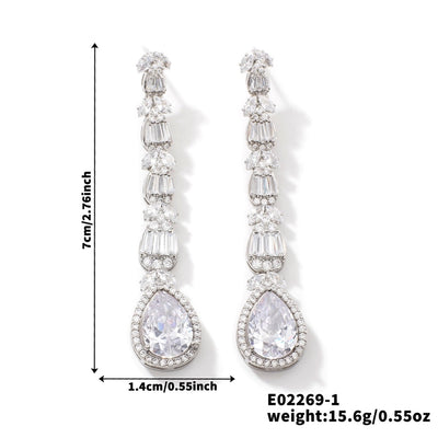1 Pair Elegant Luxurious Modern Style Geometric Inlay Copper Zircon Rhodium Plated Drop Earrings