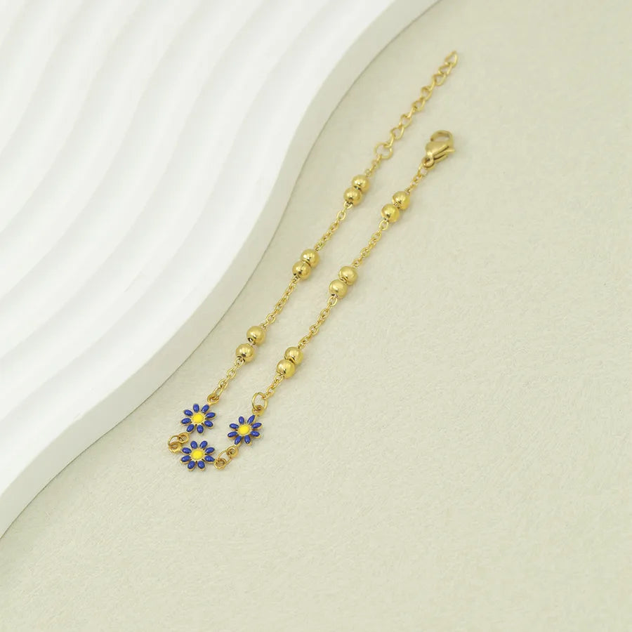Cute Sweet Daisy 304 Stainless Steel 18K Gold Plated O-shaped chain Bracelets In Bulk