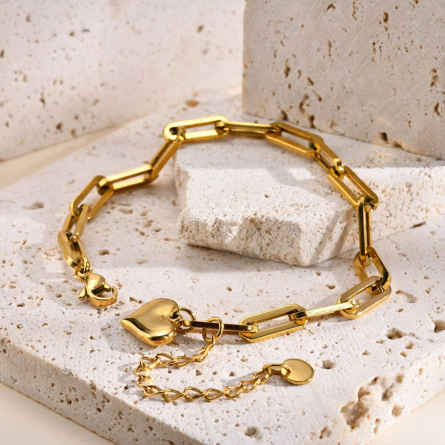 IG Style Heart Shape 201 Stainless Steel 18K Gold Plated Bracelets In Bulk
