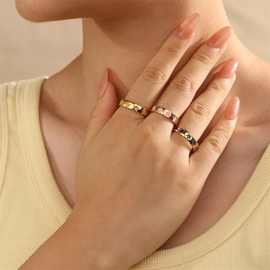 Jewelry Cute Pentagram Copper Enamel Open Rings