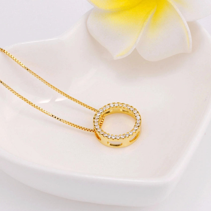 Copper box chain Inlay Round Zircon Pendant Necklace