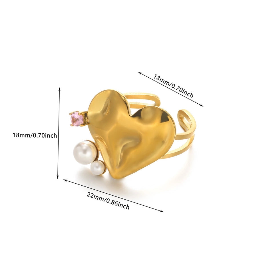 Jewelry IG Style Exaggerated Heart Shape Eye Solid Color 304 Stainless Steel Pearl Zircon Inlay Open Rings