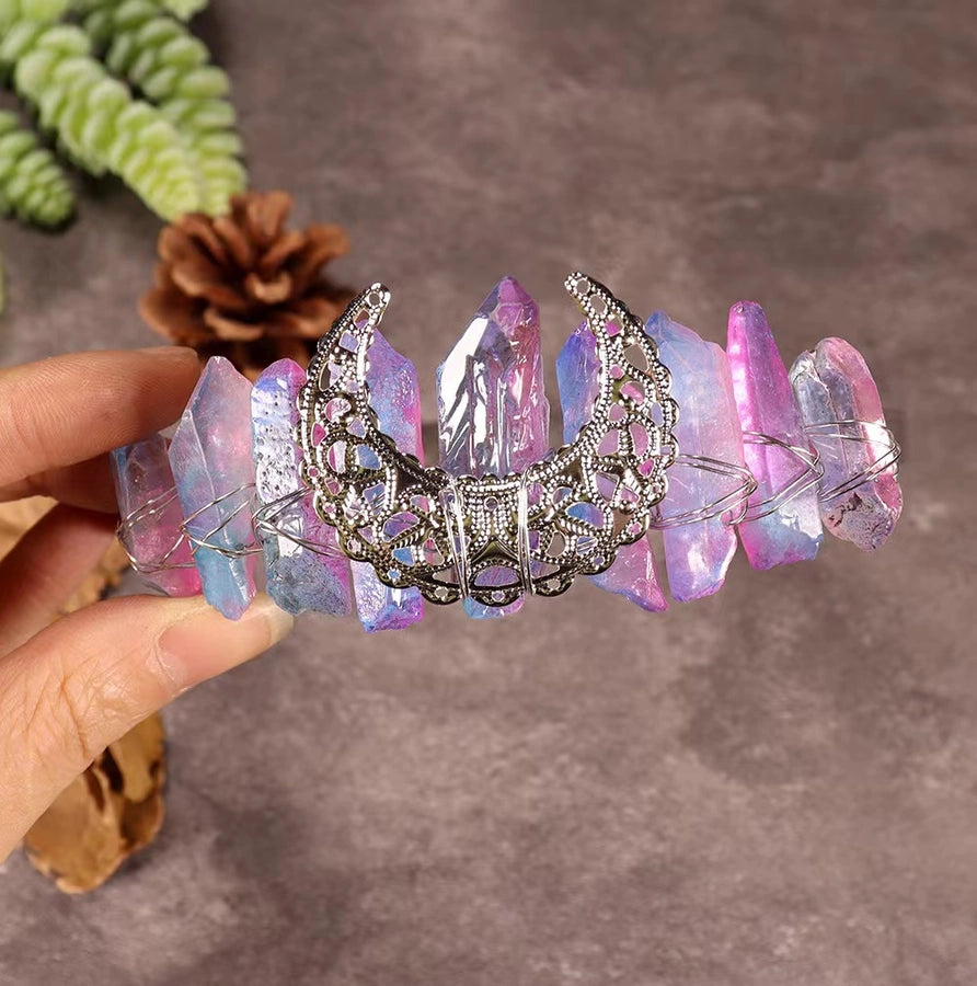 women's ethnic style geometric moon crystal handmade crown