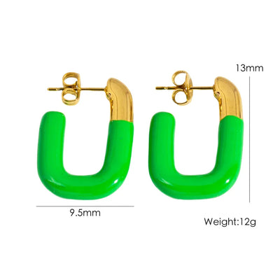 1 Pair IG Style Sweet Simple Style U Shape Enamel 304 Stainless Steel 14K Gold Plated Ear Studs