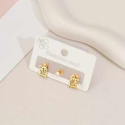 1 Set Halloween Cute Sweet Animal Cat Bat Polishing Inlay 304 Stainless Steel Zircon 18K Gold Plated Ear Studs