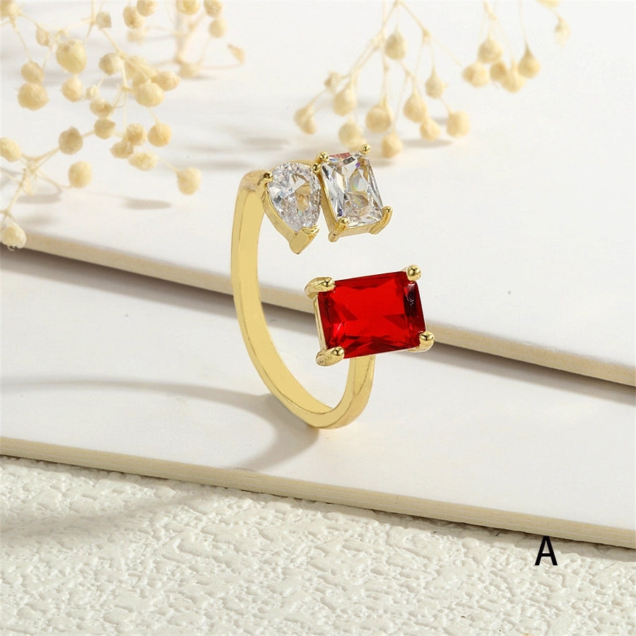 Copper Inlay Geometric Square Zircon Open Rings