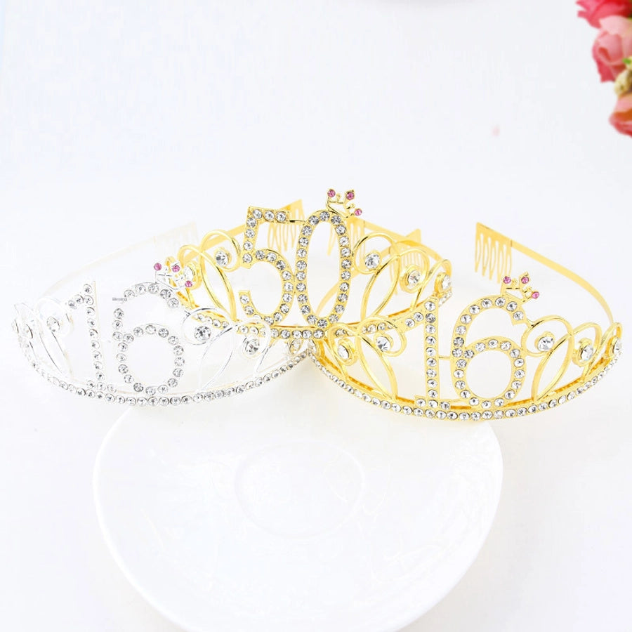 New Birthday Crown  60 Digital Birthday Headband Bridal Banquet Rhinestone Hair Accessories Alloy Headband Women