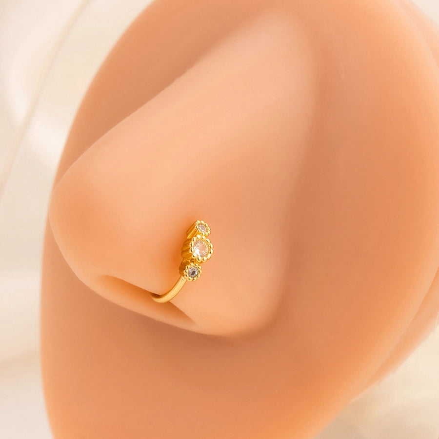 1 Piece Nose Rings & Studs Simple Style Geometric Heart Shape Alloy Plating Inlay Rhinestones Nose Rings & Studs