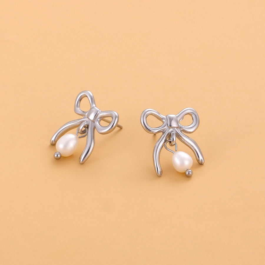 1 Pair Simple Style Bow Knot 304 Stainless Steel 18K Gold Plated Earrings