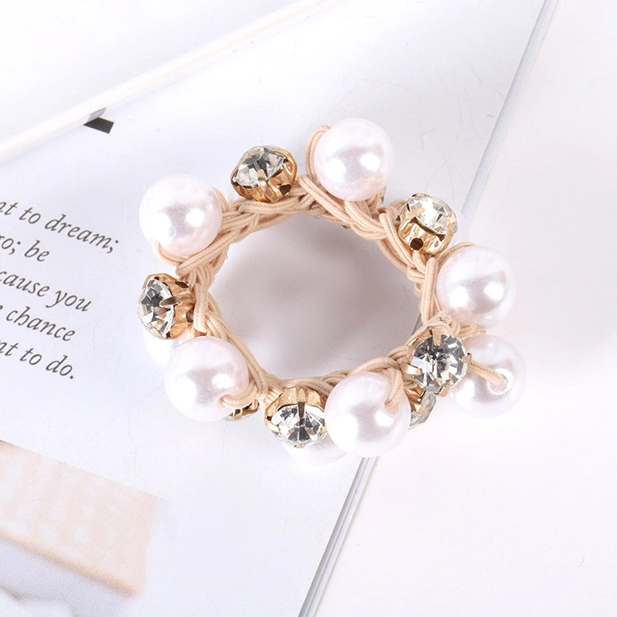 elegant geometric imitation pearl rhinestone hair tie
