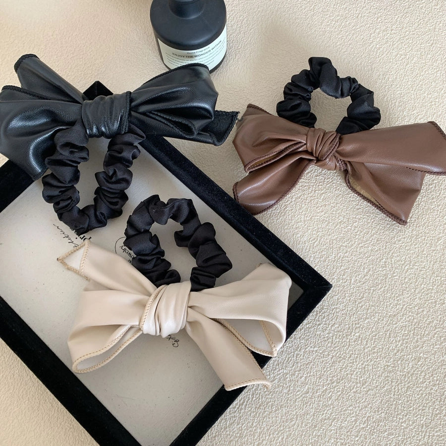 Women's Retro Bow Knot Pu Leather Hair Tie